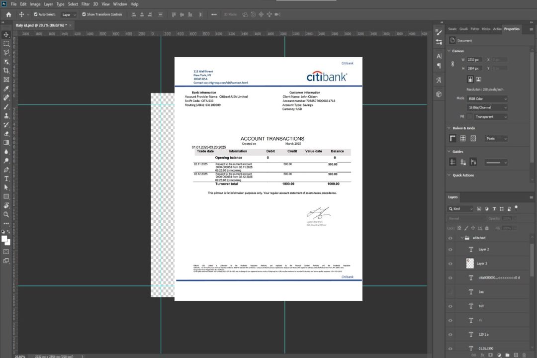 Modèle Word et PDF de relevé de compte Citibank aux États-Unis template Modèle Word et PDF de relevé de compte Citibank aux États-Unis template